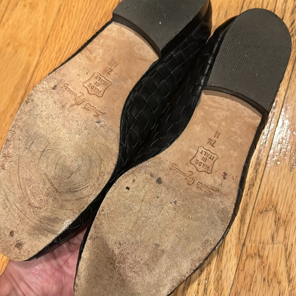 Black Weaved Pattern Leather Flats - image 3